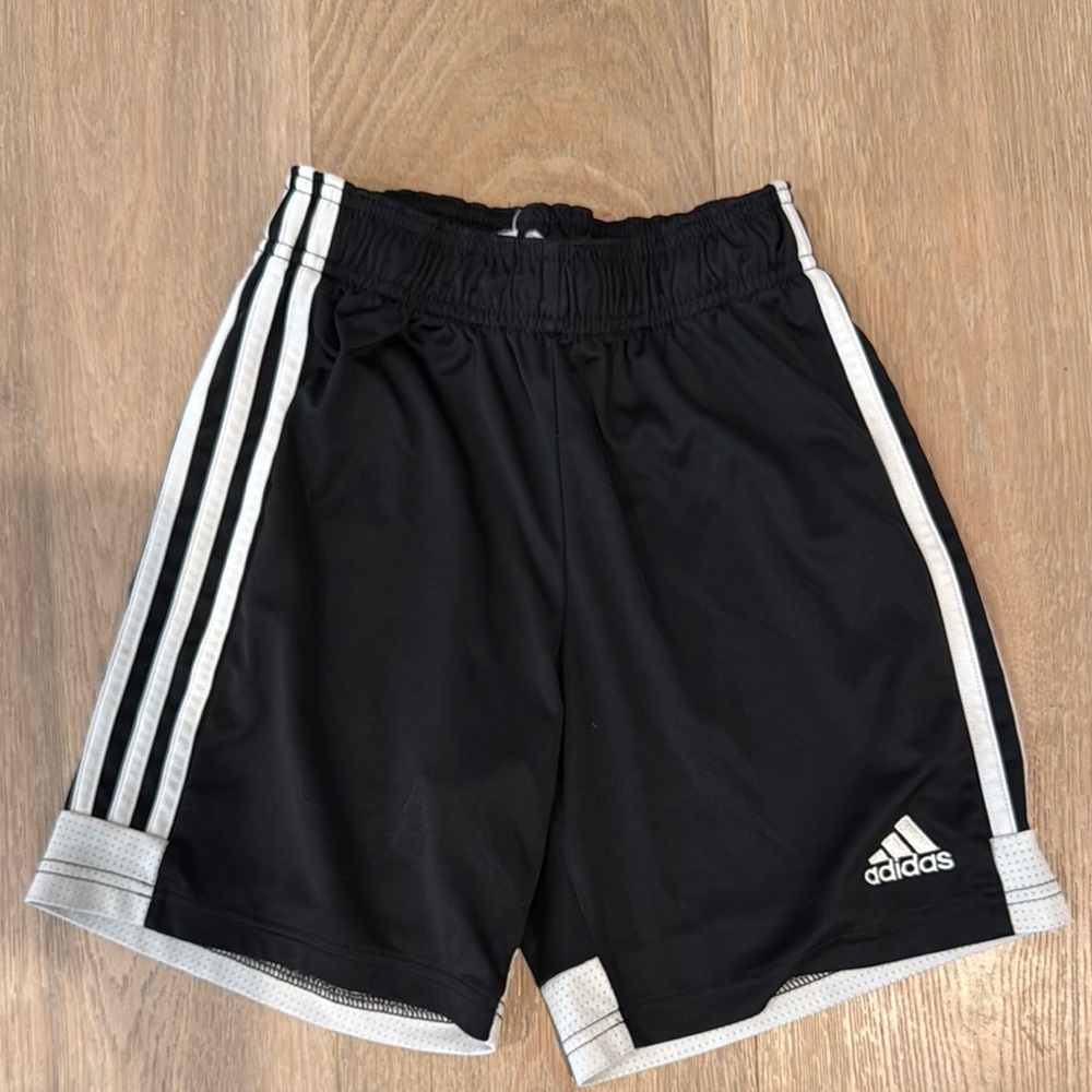 Adidas Black Athletic Shorts with White Stripes